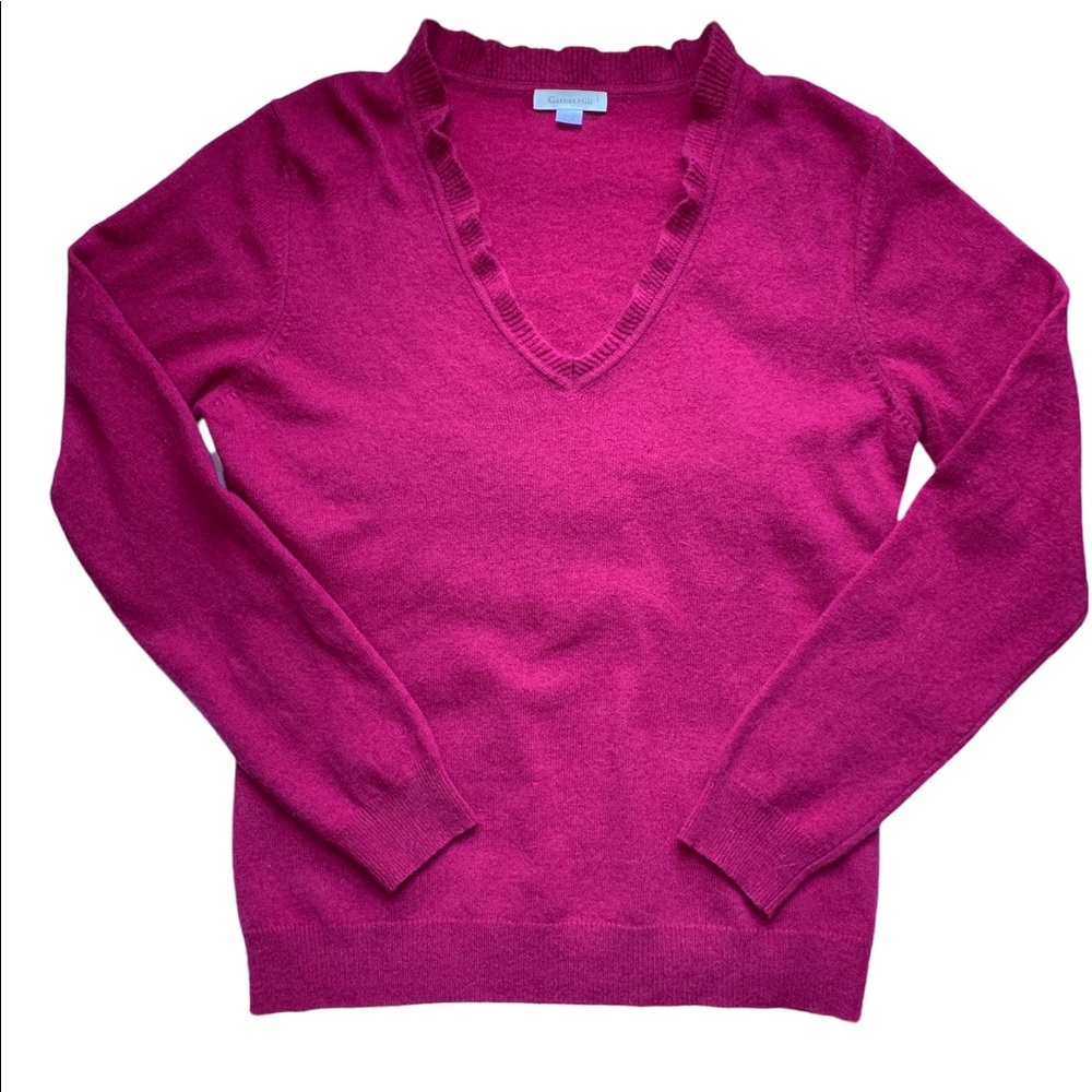 Garnet Hill Ruffle VNeck‎ Cashmere Sweater
